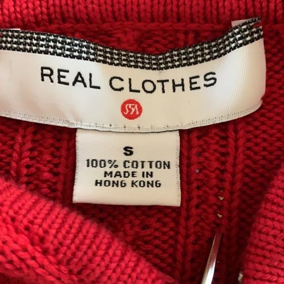 Real Clothes True Red Cable Knit Full Zip Hooded Cardigan Sweater Size Small - Picture 5 of 5